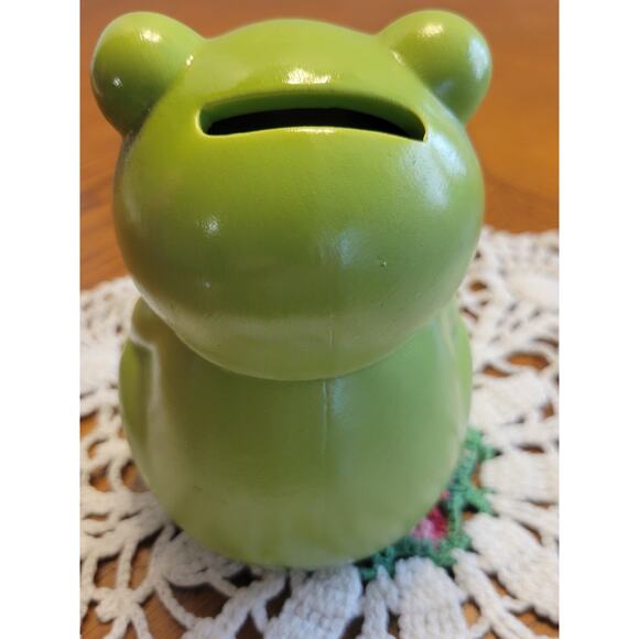 Vintage Greenbrier International Frog Piggy Bank Green Ceramic Whimsical Decor - Picture 4 of 8